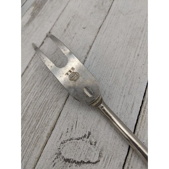 Vintage EKCO Halo Solid Meat Utility Fork Gold Wood Handle 12 3/4" - Picture 7 of 7